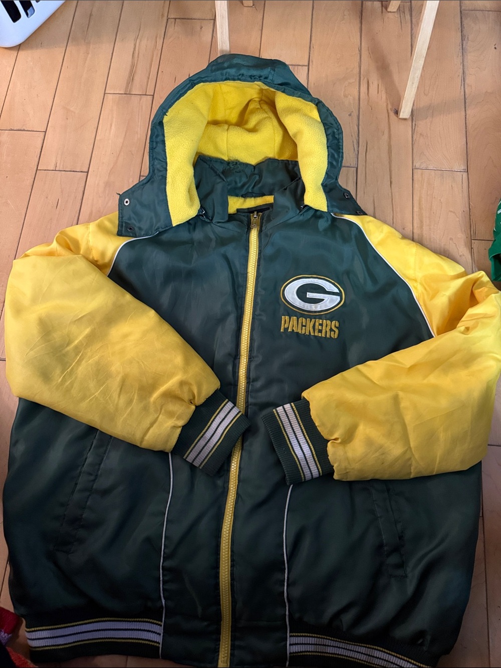 NFL Green and Yellow Mens  Hooded Puffer Jacket with Packers Logo